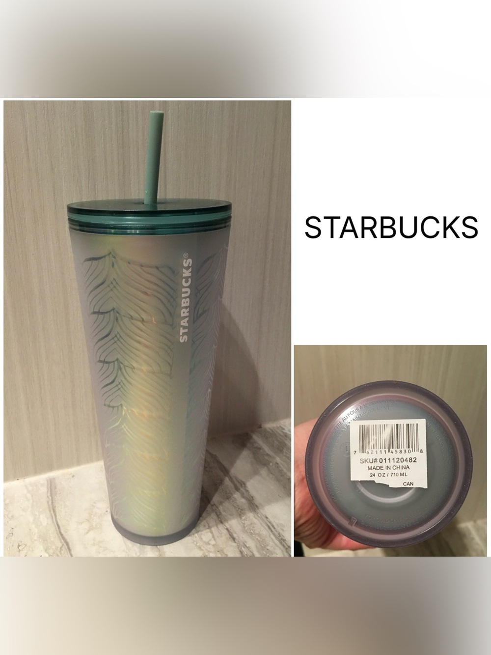 🆕STARBUCKS - NWT - FROSTED TEAL MERMAID SIREN FIN / TAIL 24OZ COLD CUP TUMBLER